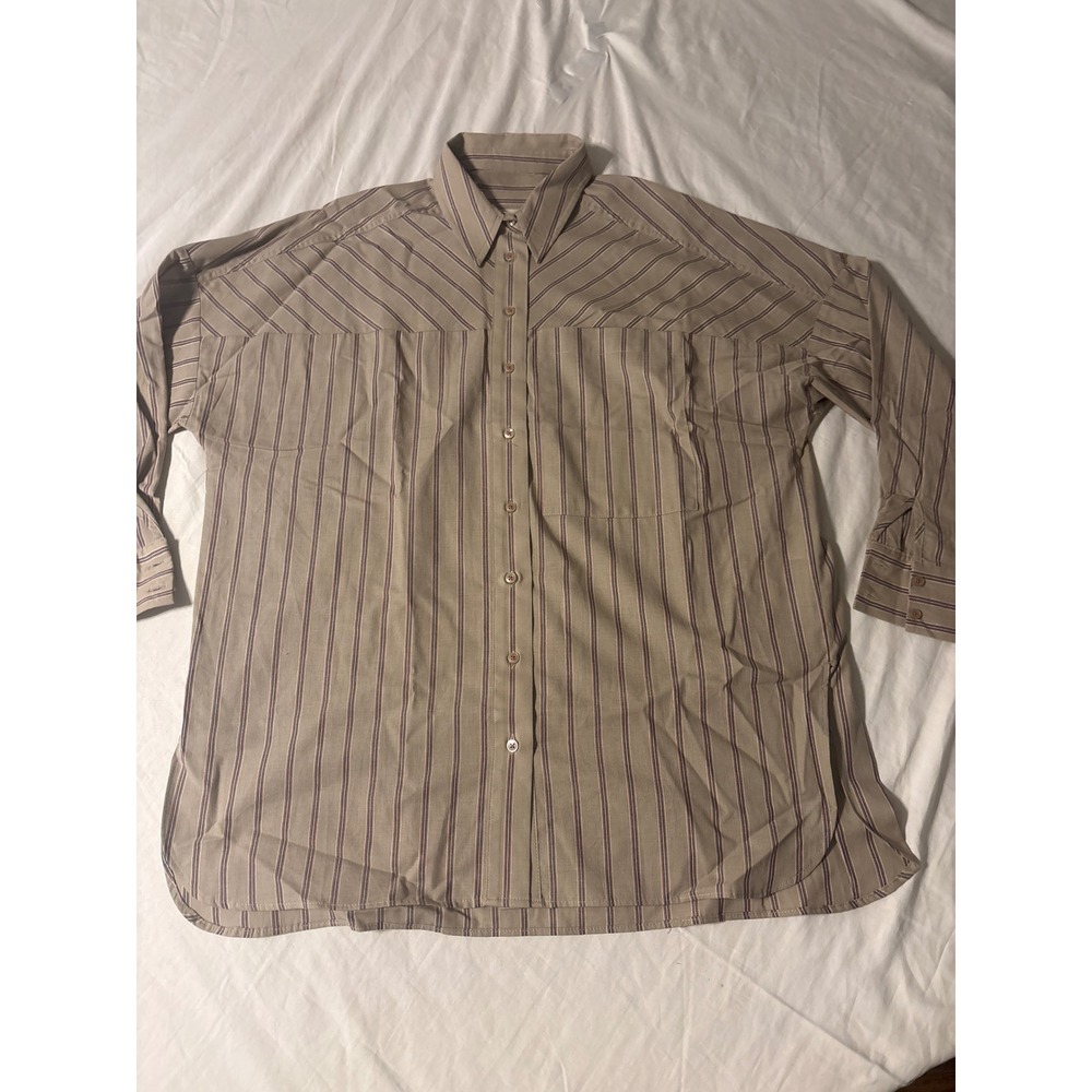 Pilcro Button Down Shirt Womens‎ XS Tan Striped Excellent Oversized Long Sleeve